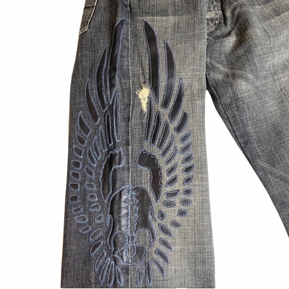 HTF: 7 For All Mankind® x Great China Wall ☻︎ Leather Skull Patch Standard Jeans - Picture 2 of 16